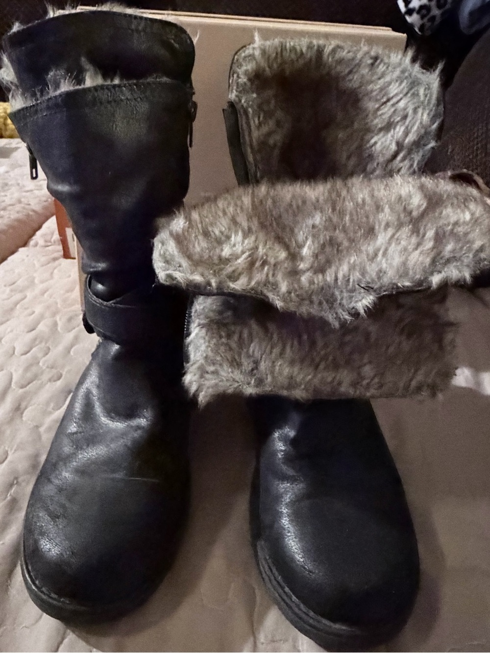 Faux Fur Lined Black Women's Winter Boots